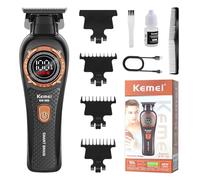 KEMEI 999 - Tagliacapelli professionale da uomo, senza fili, elettrico, con lama a T, con display LCD e 3 pettini guida