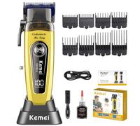 KEMEI KM-90-4 - Tagliacapelli professionale da uomo, kit per tagliare i capelli e la barba, tagliacapelli a lama regolabile con USB ricaricabile, regalo per uomini