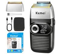 KEMEI Rasoio da Barba per Uomo, Rasoio Elettrico Ricaricabile con Regolabarba, Rasoi Cordless in Lamina di Titanio al Litio con Custodia da Viaggio