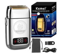 KEMEI Rasoio elettrico argentato ricaricabile KM-TX3 cassa in metallo barba capelli