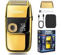 Kemei Rasoio elettrico da uomo, rasoio ricaricabile di precisione senza fili, lavabile, USB, con display a LED, in lamina di titanio al litio, con custodia da viaggio