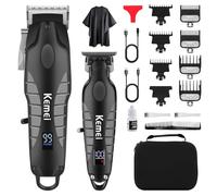 KEMEI Tagliacapelli professionale da uomo, senza fili, completo da barbiere, con lama a T, kit completo per tagliare i capelli con 7 guide incluse, corpo in metallo, ricaricabile velocemente tramite