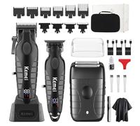 KEMEI Tagliacapelli professionale da uomo, senza fili, completo e senza fili, con lama a T, kit completo per tagliare i capelli con 9 guide incluse, ricaricabile tramite USB, display a LED