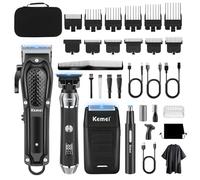 KEMEI Tagliacapelli professionale da uomo, senza fili, rasoio da barbiere, rasoio in lamina per naso, sopracciglia, orecchie, set completo di ricarica USB, kit elettrico completo per la cura dei