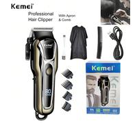 Kemei Tagliacapelli Professionale Per Uomo, Macchina Da Taglio Elettrica Per Capelli, Barbiere O Uso Domestico, Ricaricabile Usb, LCD Con Grembiule, KM-1990PG Tagli UnicaABS