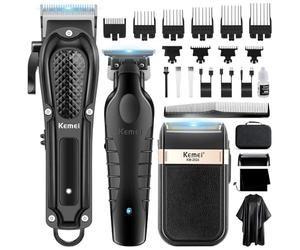 KEMEI Tagliacapelli professionale per uomo, set completo senza fili con trimmer a lama T, rasoio con lamina e 9 pettini guida