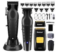 KEMEI Tagliacapelli professionale, tagliacapelli/barba, set rasoio a lamina per uomo, tagliacapelli senza fili, rasoio elettrico con testine e retine di ricambio, kit per taglio capelli USB