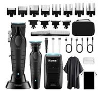 KEMEI Tagliacapelli Uomo Professionale, Macchinetta per Capelli Senza Fili, Regolabarba con Lama a T, Rasoio a Lamina, Kit per Rasatura e Taglio di Capelli Elettrico con 11 Pettini Guida