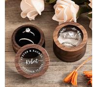 KEMEILA Scatola per anelli in noce personalizzata - Mini scatola per anelli in legno incisa - Scatola per anelli a doppia fessura per proposte - Regalo romantico per moglie e marito