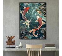 KEMEIQI Acquerello Classico Stile Giapponese Koi Pesce Zen Yin Yang Animali Poster Tela Pittura Arte Murale Immagini Decorazione d'Interni (70x100cm)
