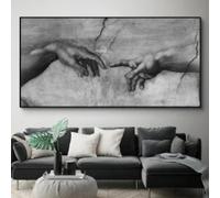 KEMEIQI Bianco e nero La creazione di Adamo di Michelangelo Famoso dipinto su tela Poster Stampe Immagini artistiche da parete Decorazione per la casa 80x120cm Senza cornice