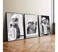 KEMEIQI Divertente lontra che fa il bagno in bagno, stampa artistica da parete in bianco e nero con animale carino, per soggiorno, bagno, arredamento per la casa (50x70cmx3/senza cornice)