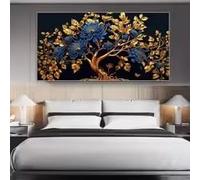 KEMEIQI Elegante dipinto su tela con albero dei soldi dorato e fiore, poster e stampe One Piece, quadro da parete con foresta per soggiorno (40x60 cm)