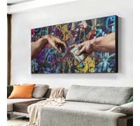 KEMEIQI Famoso dipinto Graffiti Art Porta denaro Mano di Dio Creazione di Adamo Poster e stampe Quadri su tela Decorazioni per la casa 65x130cm Senza cornice