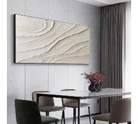 KEMEIQI Grande dipinto astratto 3D beige bianco, dipinto con texture 3D bianca, dipinto su tela minimalista, decorazione da parete neutra, 60x120 cm senza cornice