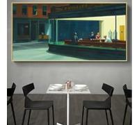KEMEIQI Nighthawks di Edward Hopper, stampe su tela, poster e decorazioni per la casa, quadri minimalisti di arte moderna (80x120 cm)