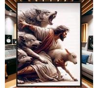 KEMEIQI Poster con stampa di Gesù e Spirito Santo, raffigurante la fede religiosa di Dio, il Sacro Cuore di Gesù e il Pastore, su tela, decorazione per la casa (50x70 cm)