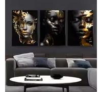 KEMEIQI Poster d'arte di bellezza africana dorata e radiosa, stampa su tela, dipinto moderno, ritratto di moda, arte murale per l'arredamento del soggiorno, 70x110cmx3 senza cornice