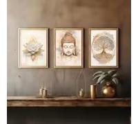 KEMEIQI Poster di meditazione religiosa buddista boho, Buddha, fiore di loto e albero della vita, dipinto su tela, decorazione da parete per soggiorno (30 * 50x3 cm/senza cornice)