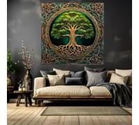 KEMEIQI Poster e stampe dell'albero della vita verde, dipinti su tela astratti, quadri da parete per soggiorno, decorazioni artistiche per la casa, 50x50 cm senza cornice