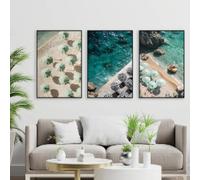 KEMEIQI Poster moderno da viaggio sulla spiaggia, colorato ombrellone costiero, vista paesaggio, stampe artistiche da parete, vita in piscina, estate, dipinto di palme, 30x50cmx3 senza cornice