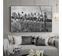 KEMEIQI Pranzo in cima a un grattacielo, poster, New York, stampa artistica su tela in bianco e nero, dipinto artistico per soggiorno, arredamento per la casa, 20x40 cm, senza cornice