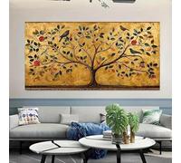 KEMEIQI Quadro moderno su tela raffigurante l'albero della vita, con fogliame e uccelli vivaci, perfetto per decorare il soggiorno e la camera da letto, 55x110 cm, senza cornice.