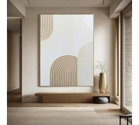KEMEIQI Quadro su tela astratto con strisce beige e bianche, dipinto a mano in 3D, minimalista, strutturato, dai toni neutri, per arredamento moderno, 70x140 cm, senza cornice.