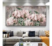 KEMEIQI Quadro su tela astratto vintage con peonia rosa e tulipano giallo, arte floreale, poster e stampe per l'arredamento del soggiorno (70x100 cm)