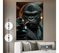 KEMEIQI Quadro su tela con gorilla tatuato, stile cool, dipinto su tela con animali selvatici, poster da parete, stampa graffiti su tela, decorazione per ufficio (50x70 cm)