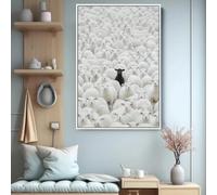 KEMEIQI Quadro su tela con ritratto di animale moderno, dipinto a mano con pecora nera tra agnelli bianchi, poster e stampa, decorazione da parete per la cameretta dei bambini (60x90 cm)