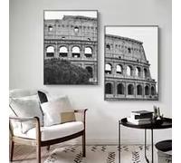 KEMEIQI Quadro su tela in bianco e nero con Colosseo, Italia, Roma, monumento antico, Colosseo, classico, decorazione da parete per la stanza (50 * 70X2CM/cornice)