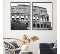 KEMEIQI Quadro su tela in bianco e nero con Colosseo, Italia, Roma, monumento antico, Colosseo, classico, decorazione da parete, 30x50cmx2 senza cornice