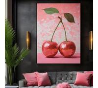 KEMEIQI Stampa poster Disco Cherry con teste di palla da discoteca, arte murale retrò e divertente, dipinti su tela surreali, immagine per arredamento soggiorno 60x120 cm senza cornice