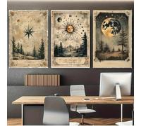 KEMEIQI Stampa su tela con stelle, luna e sole, stampa su tela, tema misterioso del cielo, poster da parete con astrologia per l'arredamento moderno del soggiorno (70x100cmx3/senza cornice)