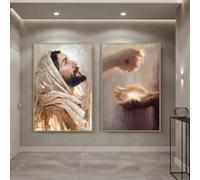 KEMEIQI Stampe su tela di poster di Cristo Gesù, luce sacra, leader, quadri nordici su tela per la decorazione della casa del soggiorno, 80x160cmx2 senza cornice