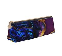 KemEng Agata astratta viola, blu, oro, Astuccio portapenne triangolare Astuccio portapenne portatile in pelle con cerniera Astuccio porta cosmetici