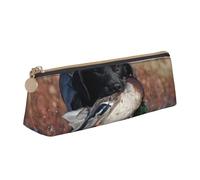 KemEng Anatra Caccia Labrador Cane Fresco Cucciolo Nero Animale, Astuccio portapenne triangolare Astuccio portapenne portatile in pelle con cerniera Astuccio porta cosmetici