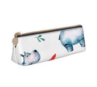 KemEng Anguria ippopotamo carino acquerello, Astuccio portapenne triangolare Astuccio portapenne portatile in pelle con cerniera Astuccio porta cosmetici
