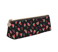 KemEng Angurie Ciliegie Nere, Astuccio portapenne triangolare Astuccio portapenne portatile in pelle con cerniera Astuccio porta cosmetici