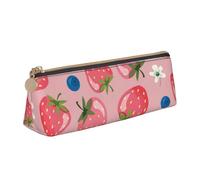 KemEng Bella fragola rosa, Astuccio portapenne triangolare Astuccio portapenne portatile in pelle con cerniera Astuccio porta cosmetici