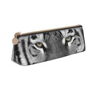 KemEng Bella stampa tigre bianca, Astuccio portapenne triangolare Astuccio portapenne portatile in pelle con cerniera Astuccio porta cosmetici