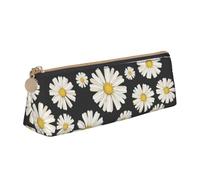 KemEng Belle margherite bianche, Astuccio portapenne triangolare Astuccio portapenne portatile in pelle con cerniera Astuccio porta cosmetici