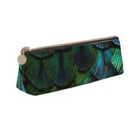 KemEng Bellissima piuma di pavone, Astuccio portapenne triangolare Astuccio portapenne portatile in pelle con cerniera Astuccio porta cosmetici