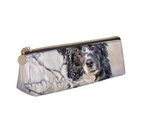 KemEng Border Collie Inverno Biancaneve Cani Neri, Astuccio portapenne triangolare Astuccio portapenne portatile in pelle con cerniera Astuccio porta cosmetici
