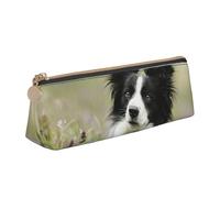 KemEng Border Collie Lawn Nero Border Collie Animali domestici, Astuccio portapenne triangolare Astuccio portapenne portatile in pelle con cerniera Astuccio porta cosmetici