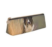 KemEng Border Collie Lawn Pets Bordo bianco nero, Astuccio portapenne triangolare Astuccio portapenne portatile in pelle con cerniera Astuccio porta cosmetici