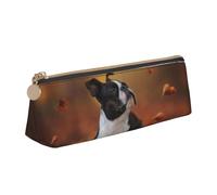 KemEng Boston Terrier Autunno Bokeh Cani Cani, Astuccio portapenne triangolare Astuccio portapenne portatile in pelle con cerniera Astuccio porta cosmetici