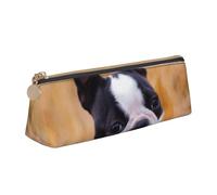 KemEng Boston Terrier Bokeh Cani Animali domestici Boston Terrier, Astuccio portapenne triangolare Astuccio portapenne portatile in pelle con cerniera Astuccio porta cosmetici