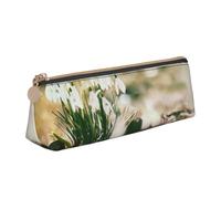 KemEng Bucaneve primaverile selvaggio, Astuccio portapenne triangolare Astuccio portapenne portatile in pelle con cerniera Astuccio porta cosmetici